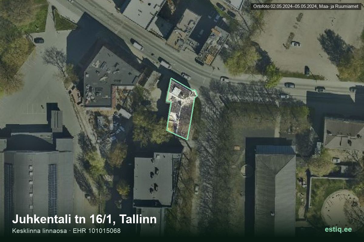 Juhkentali tänav 16/1, Tallinn – hoone aerofoto, kontuur ehitisregistri (EHR) andmetest