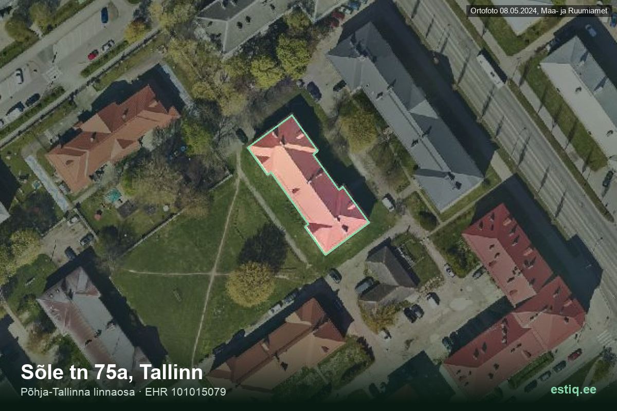 Sõle tänav 75a, Tallinn – hoone aerofoto, kontuur ehitisregistri (EHR) andmetest