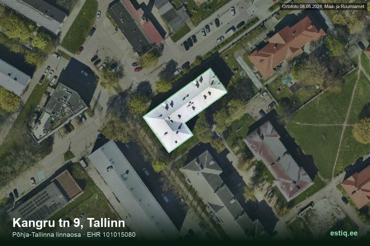 Kangru tänav 9, Tallinn – hoone aerofoto, kontuur ehitisregistri (EHR) andmetest