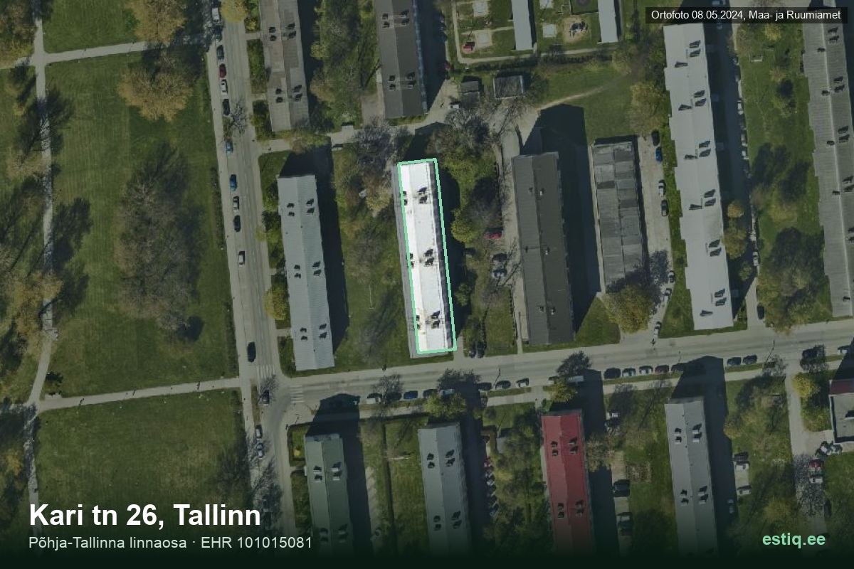 Kari tänav 26, Tallinn – hoone aerofoto, kontuur ehitisregistri (EHR) andmetest