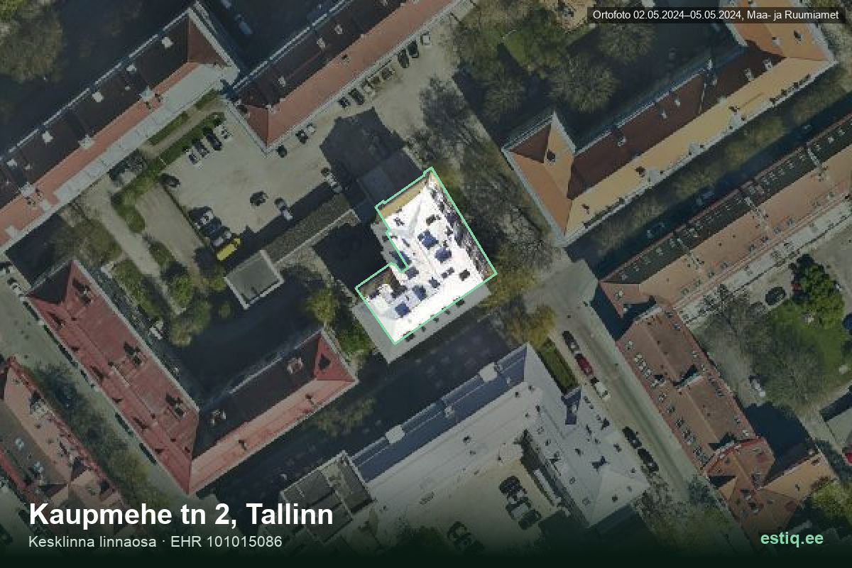 Kaupmehe tänav 2, Tallinn – hoone aerofoto, kontuur ehitisregistri (EHR) andmetest