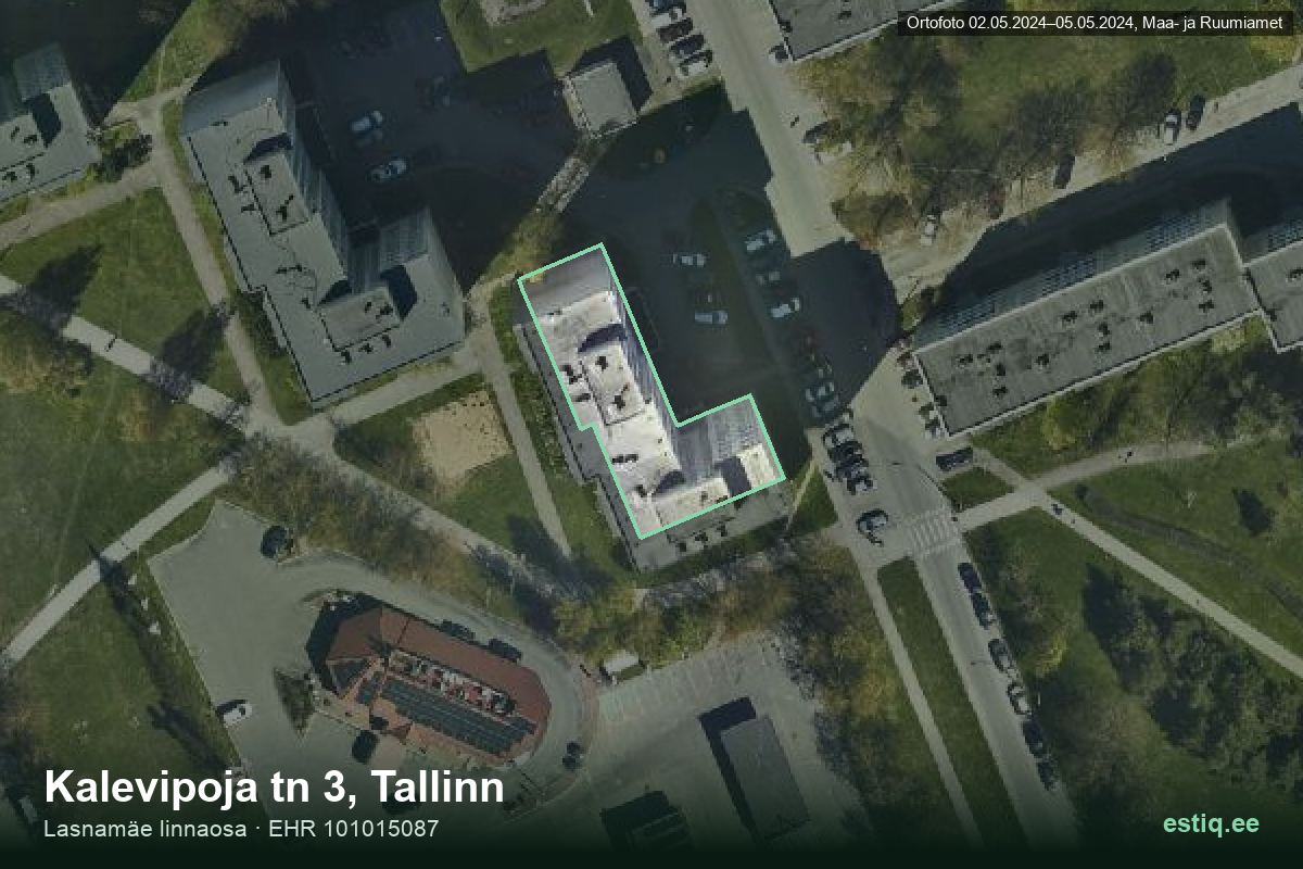 Kalevipoja tänav 3, Tallinn – hoone aerofoto, kontuur ehitisregistri (EHR) andmetest