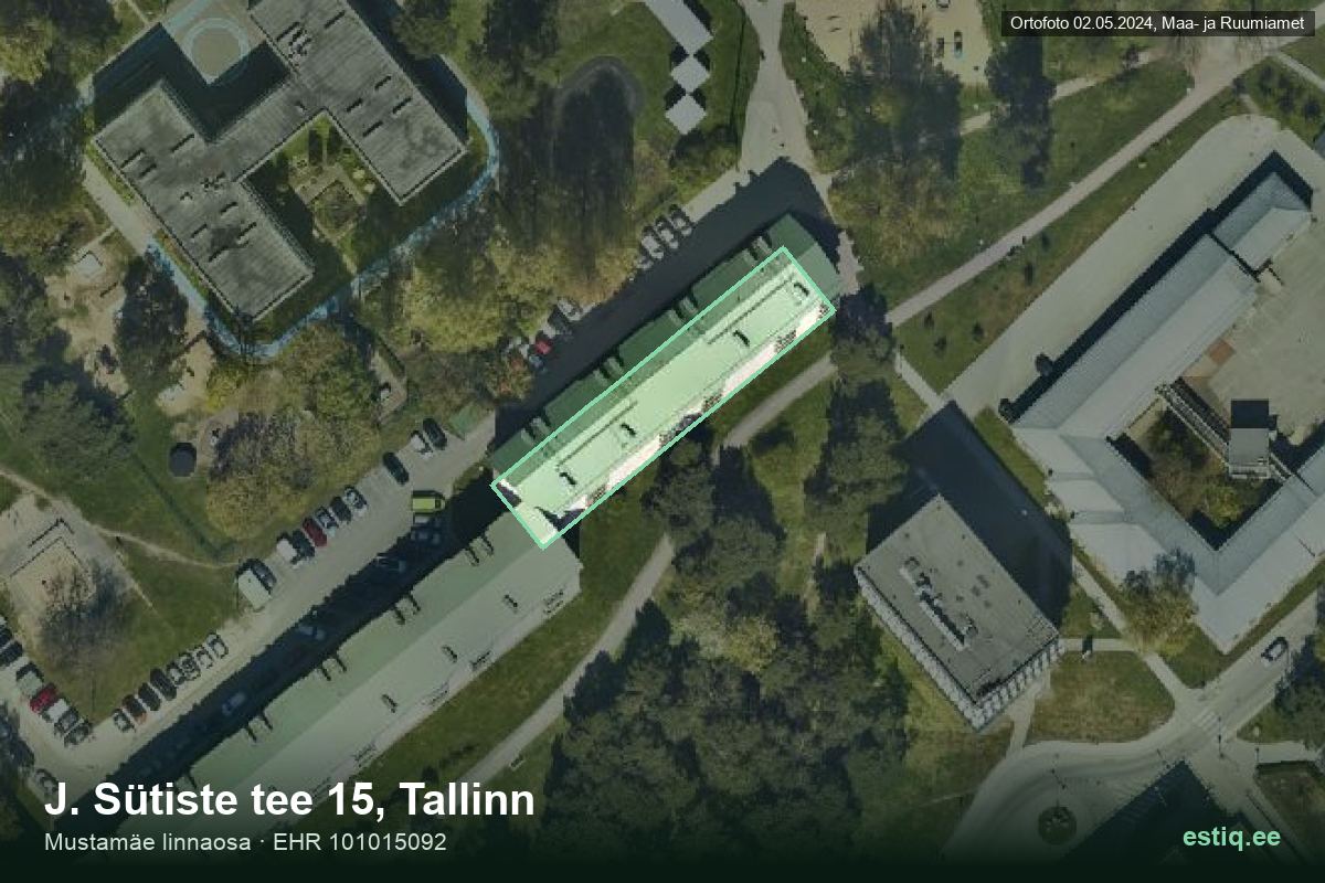 J. Sütiste tee 15, Tallinn – hoone aerofoto, kontuur ehitisregistri (EHR) andmetest