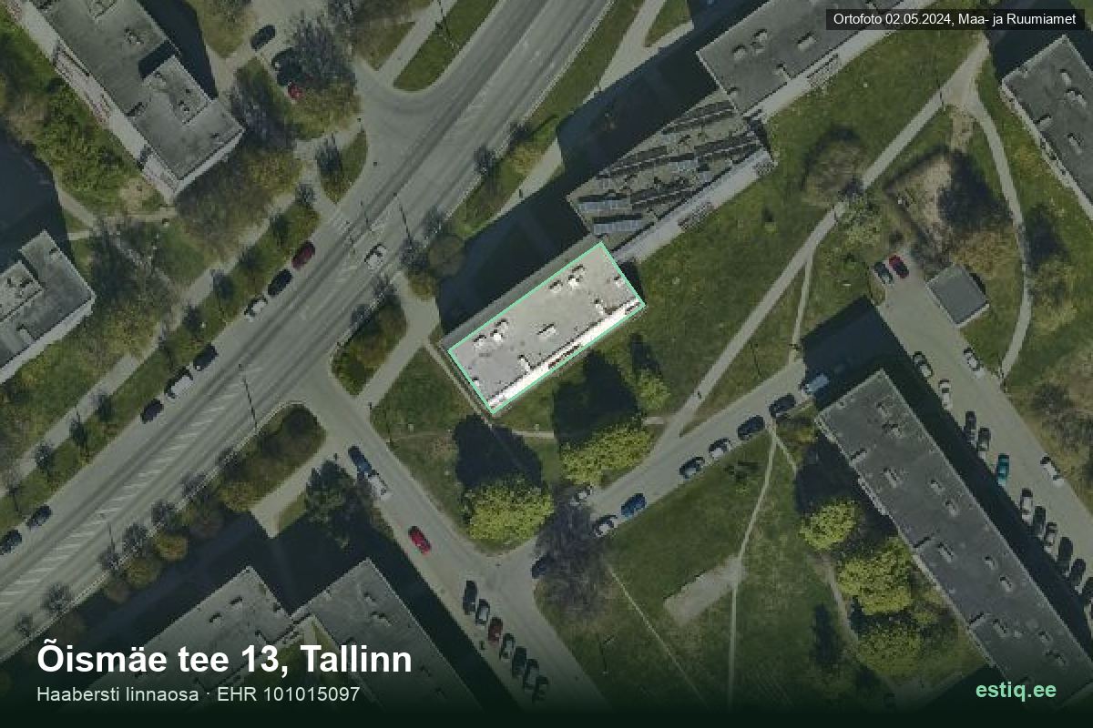 Õismäe tee 13, Tallinn – hoone aerofoto, kontuur ehitisregistri (EHR) andmetest