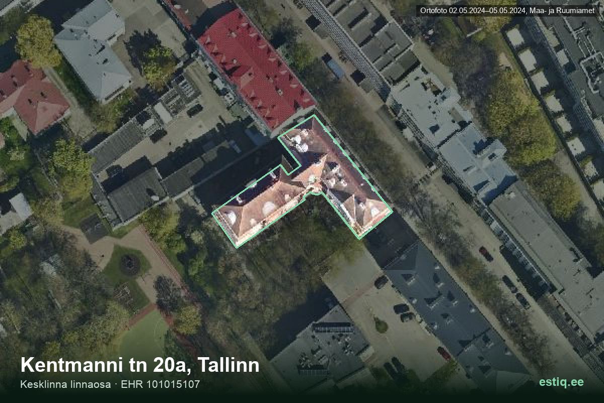 Kentmanni tänav 20a, Tallinn – ilmakuva rakennuksesta, ääriviiva rakennusrekisteristä (EHR)