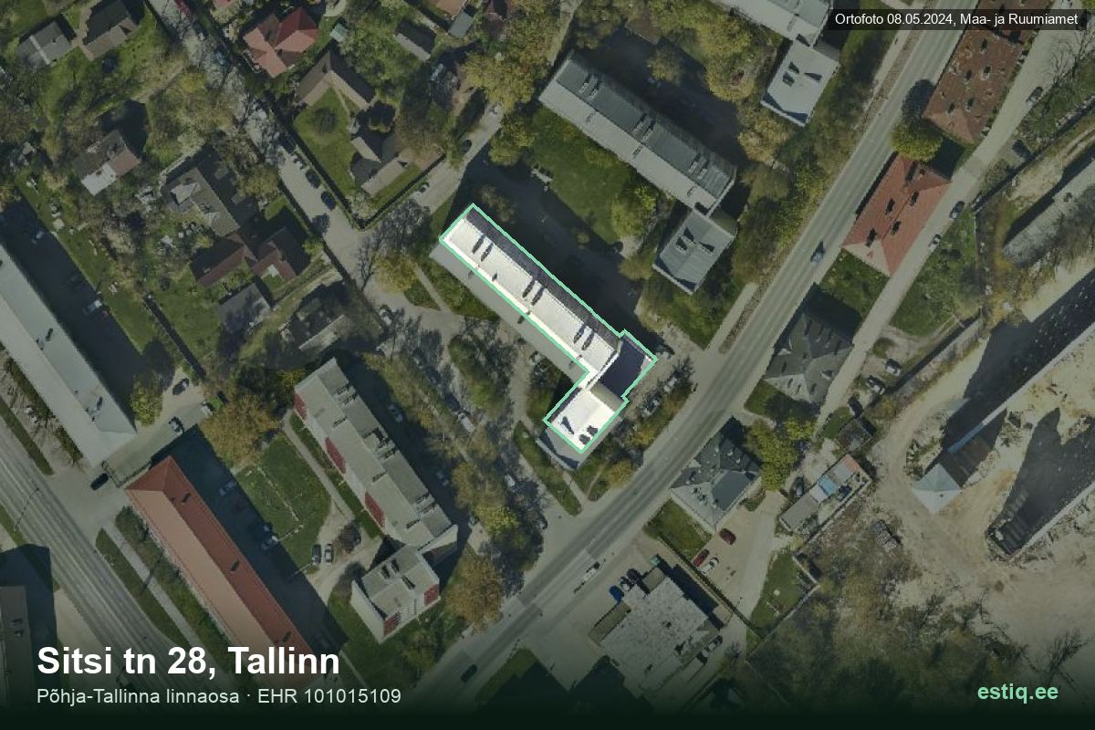 Sitsi tänav 28, Tallinn – аэрофото дома, контур по данным регистра строений (EHR)
