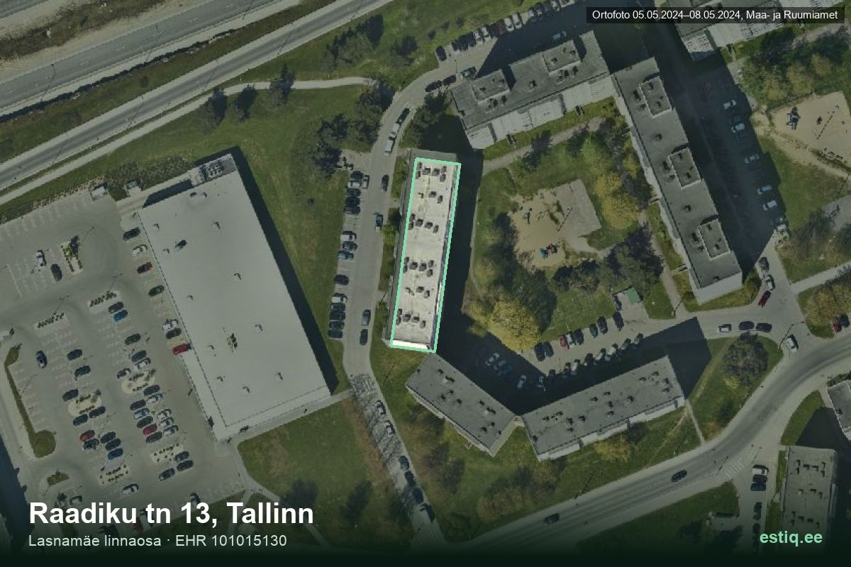 Raadiku tänav 13, Tallinn – hoone aerofoto, kontuur ehitisregistri (EHR) andmetest