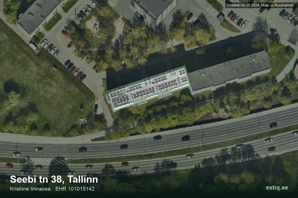 Seebi tänav 38, Tallinn – hoone aerofoto, kontuur ehitisregistri (EHR) andmetest