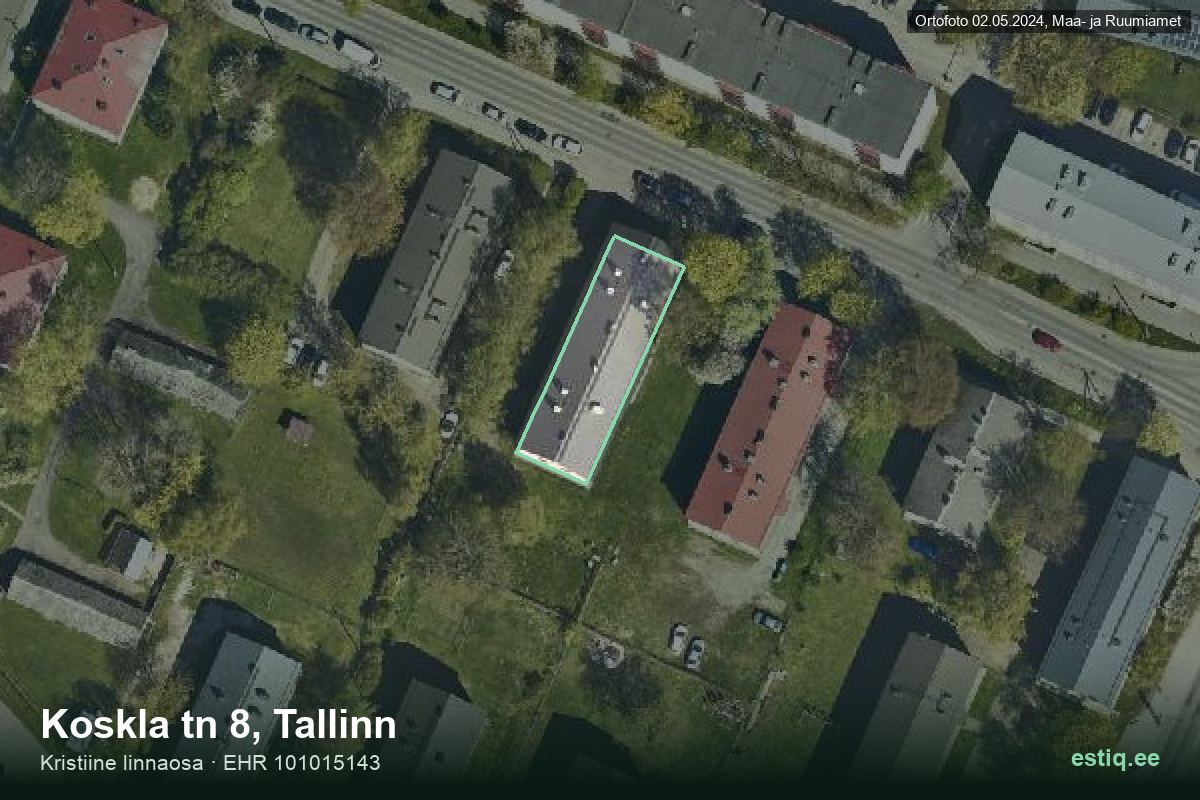 Koskla tänav 8, Tallinn – aerial photo of the building, outline from the Building Register (EHR)