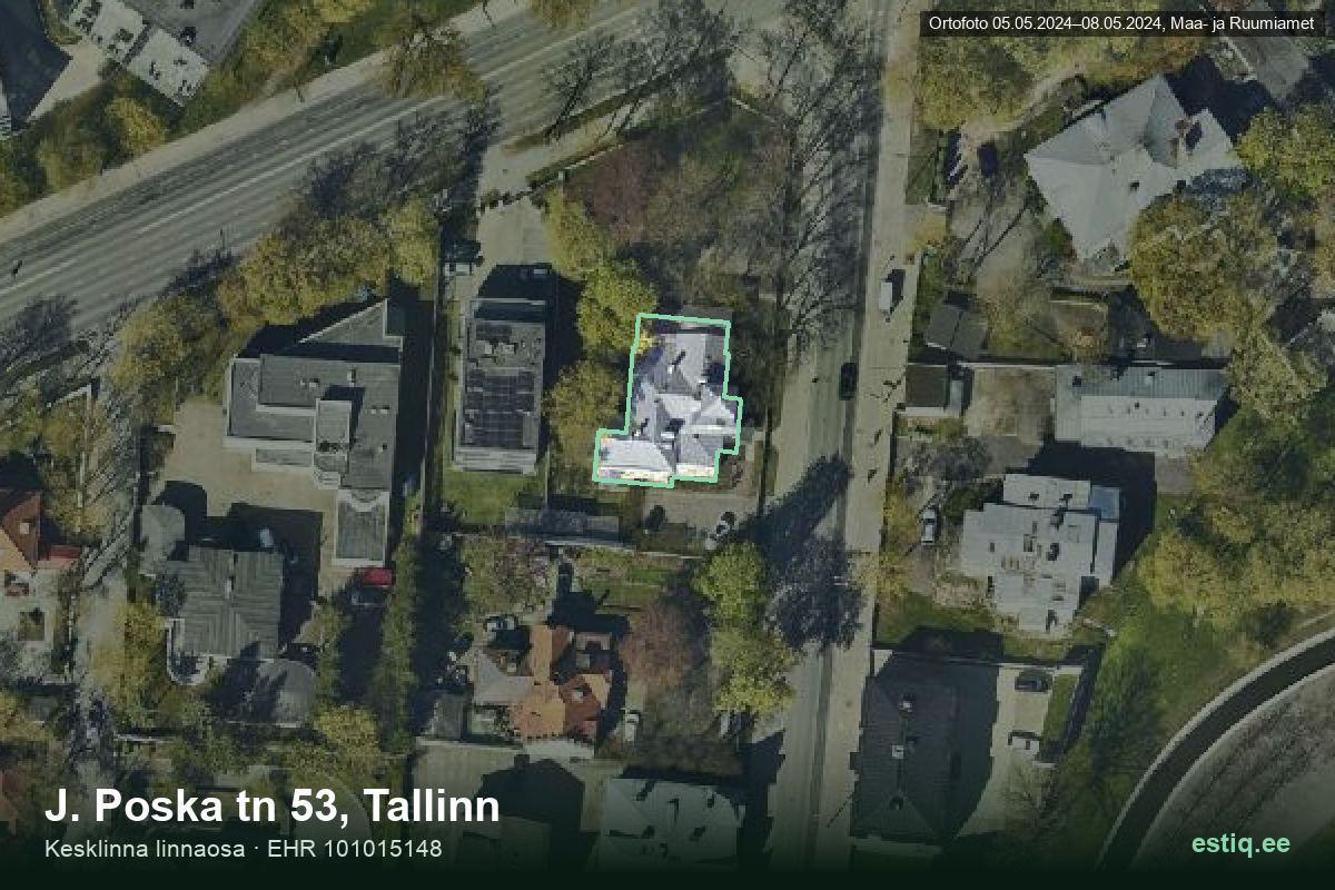 J. Poska tänav 53, Tallinn – аэрофото дома, контур по данным регистра строений (EHR)