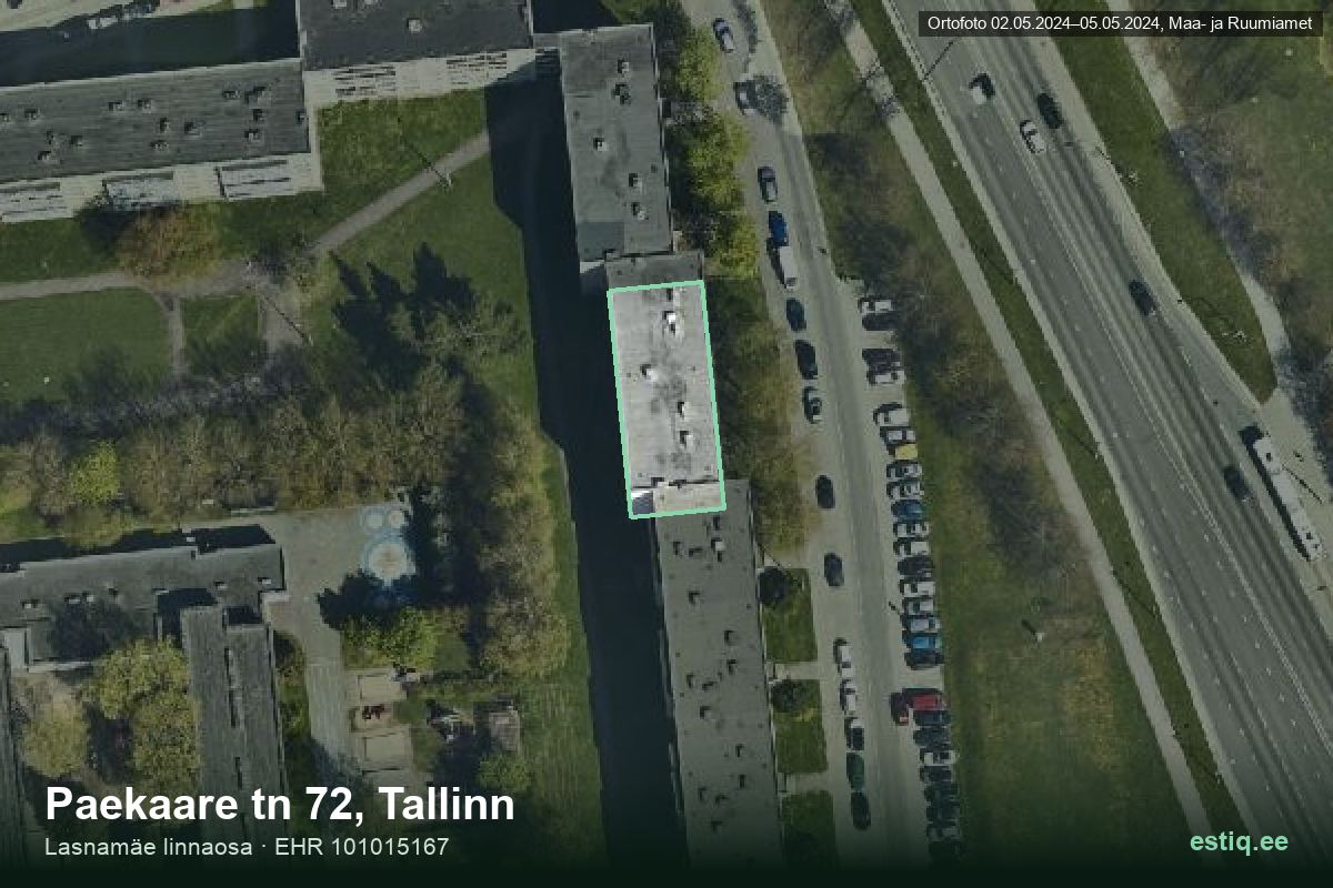 Paekaare tänav 72, Tallinn – hoone aerofoto, kontuur ehitisregistri (EHR) andmetest