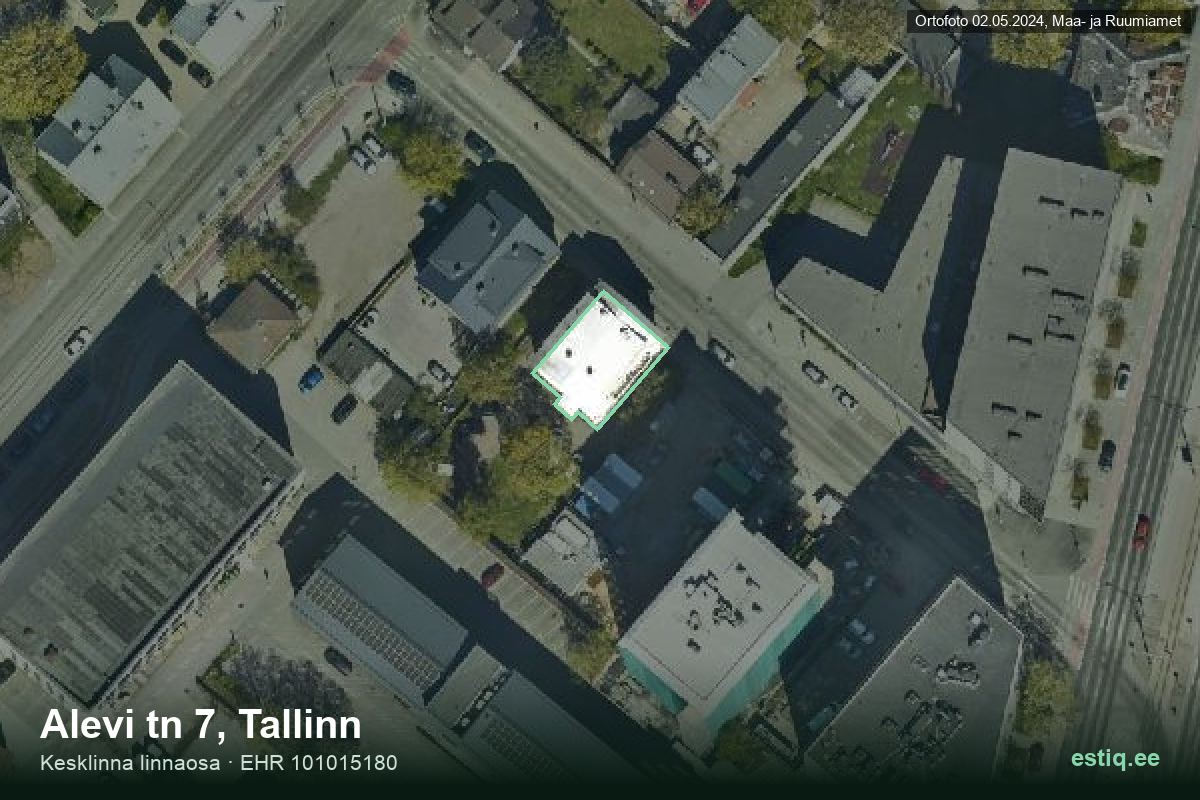 Alevi tänav 7, Tallinn – hoone aerofoto, kontuur ehitisregistri (EHR) andmetest