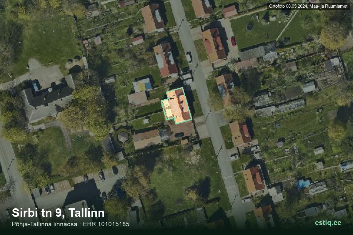 Sirbi tänav 9, Tallinn – hoone aerofoto, kontuur ehitisregistri (EHR) andmetest