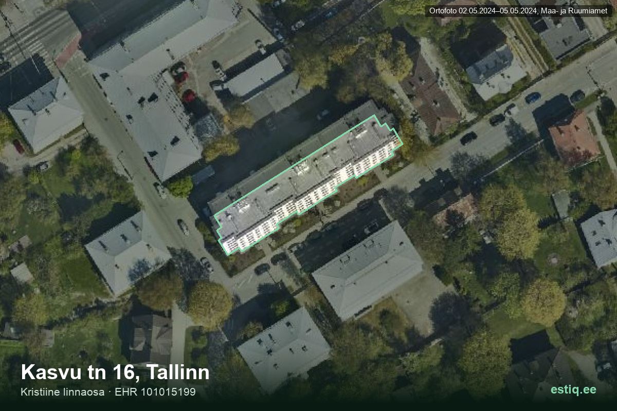 Kasvu tänav 16, Tallinn – аэрофото дома, контур по данным регистра строений (EHR)