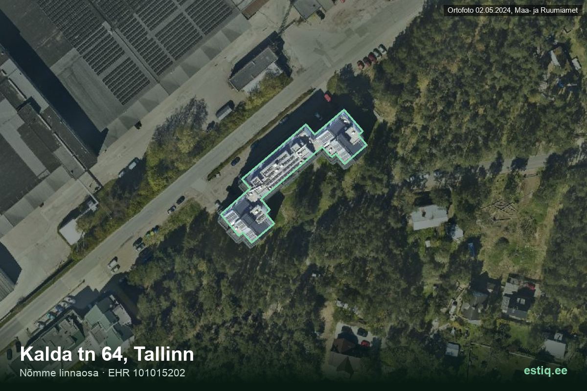 Kalda tänav 64, Tallinn – hoone aerofoto, kontuur ehitisregistri (EHR) andmetest