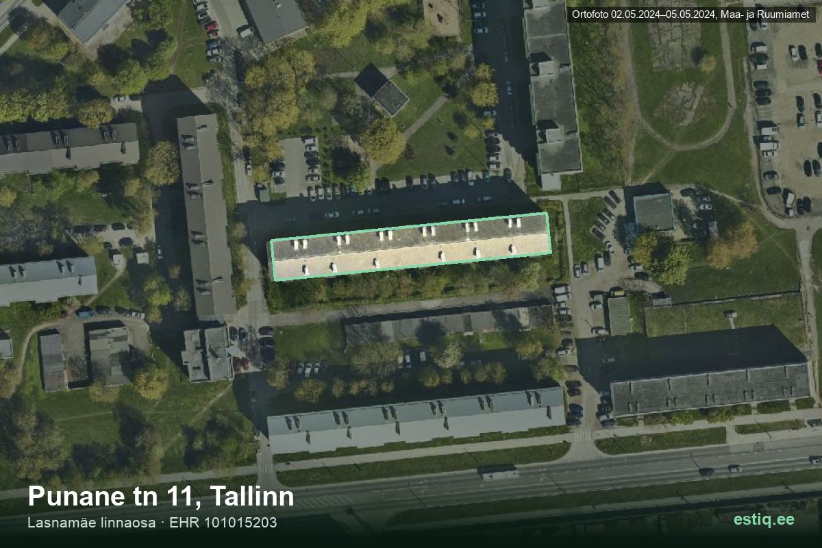 Punane tänav 11, Tallinn – hoone aerofoto, kontuur ehitisregistri (EHR) andmetest