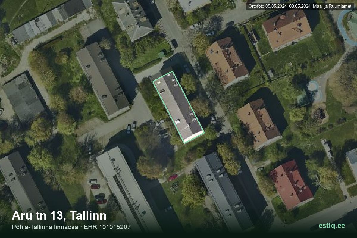 Aru tänav 13, Tallinn – hoone aerofoto, kontuur ehitisregistri (EHR) andmetest