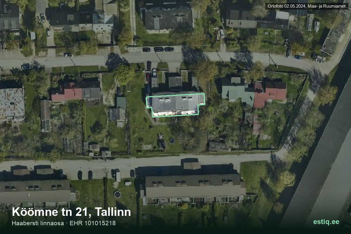 Köömne tänav 21, Tallinn – ilmakuva rakennuksesta, ääriviiva rakennusrekisteristä (EHR)