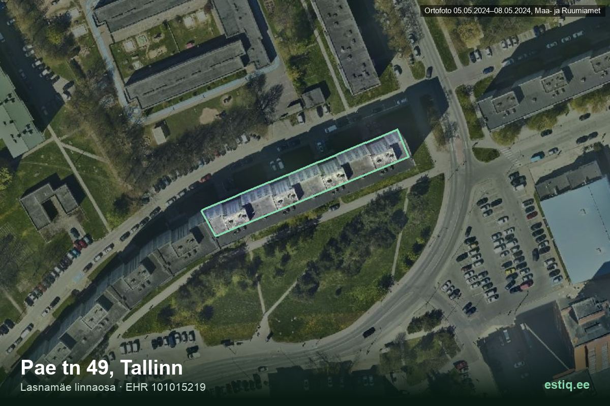 Pae tänav 49, Tallinn – hoone aerofoto, kontuur ehitisregistri (EHR) andmetest
