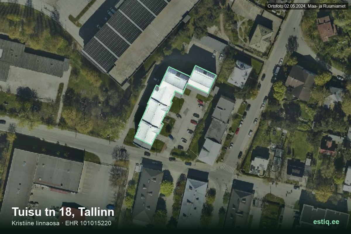 Tuisu tänav 18, Tallinn – ilmakuva rakennuksesta, ääriviiva rakennusrekisteristä (EHR)