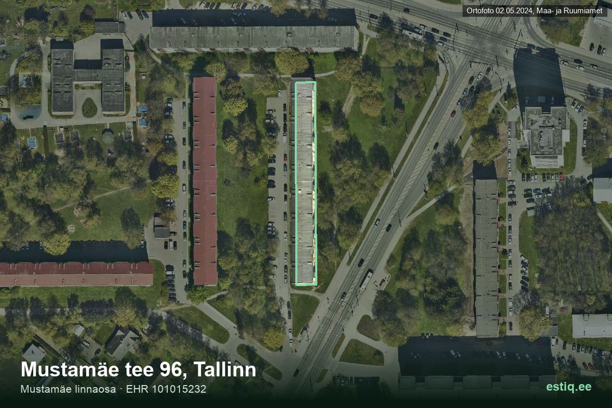Mustamäe tee 96, Tallinn – hoone aerofoto, kontuur ehitisregistri (EHR) andmetest