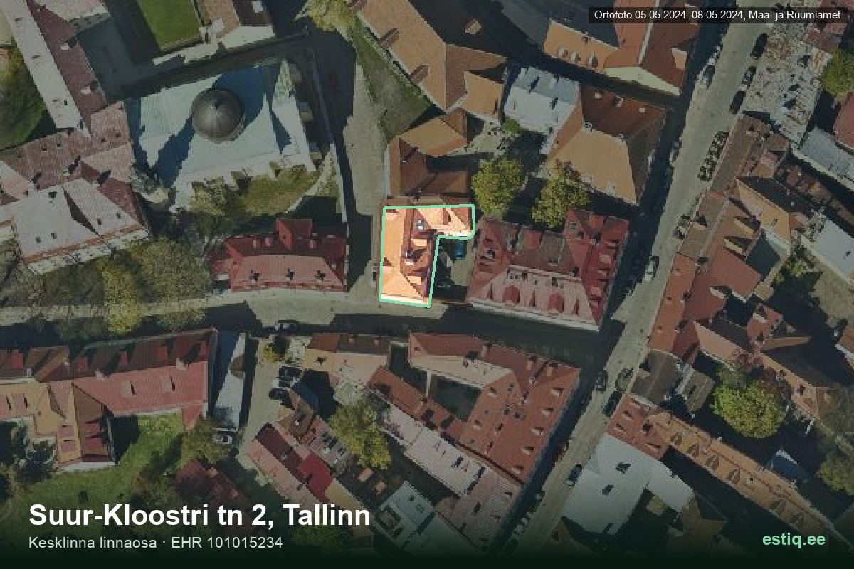 Suur-Kloostri tänav 2, Tallinn – ilmakuva rakennuksesta, ääriviiva rakennusrekisteristä (EHR)