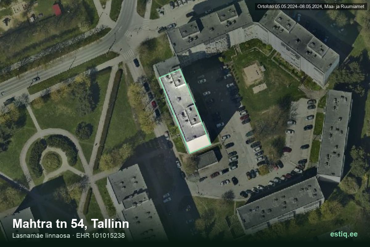 Mahtra tänav 54, Tallinn – hoone aerofoto, kontuur ehitisregistri (EHR) andmetest