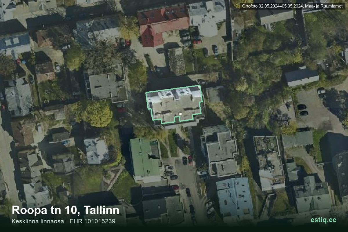 Roopa tänav 10, Tallinn – аэрофото дома, контур по данным регистра строений (EHR)