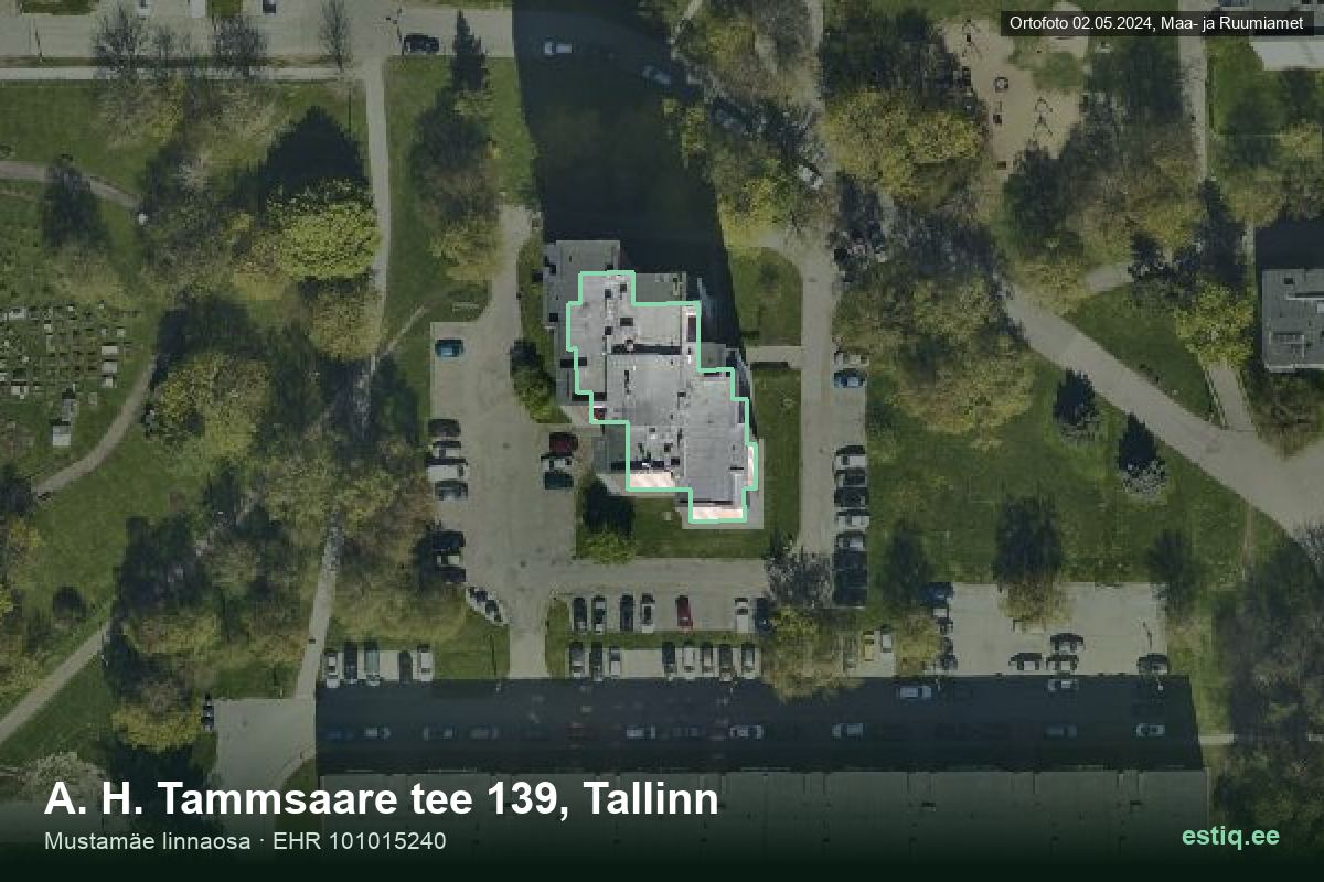 A. H. Tammsaare tee 139, Tallinn – hoone aerofoto, kontuur ehitisregistri (EHR) andmetest