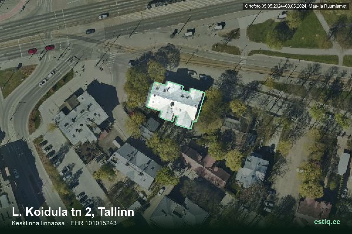 L. Koidula tänav 2, Tallinn – aerial photo of the building, outline from the Building Register (EHR)