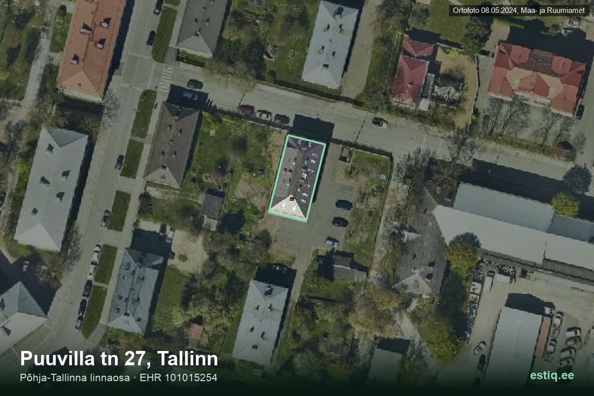 Puuvilla tänav 27, Tallinn – ilmakuva rakennuksesta, ääriviiva rakennusrekisteristä (EHR)