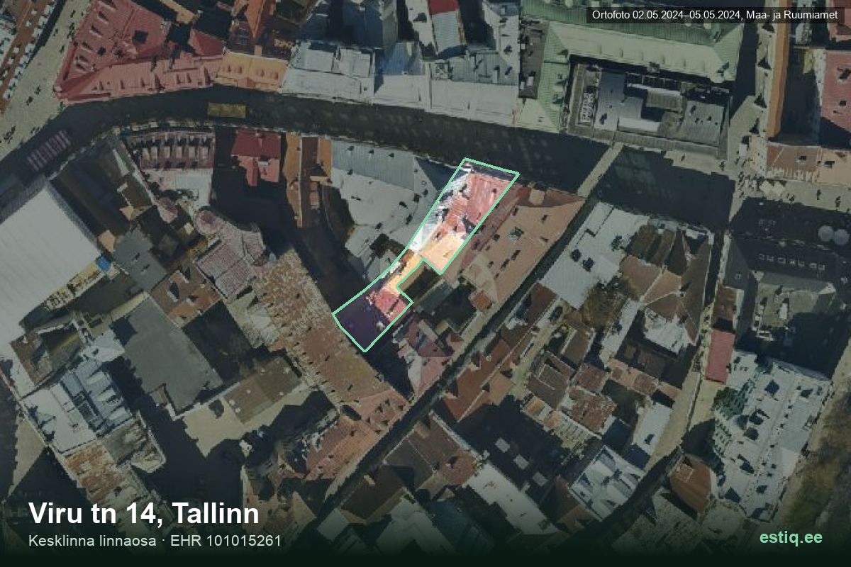 Viru tänav 14, Tallinn – ilmakuva rakennuksesta, ääriviiva rakennusrekisteristä (EHR)