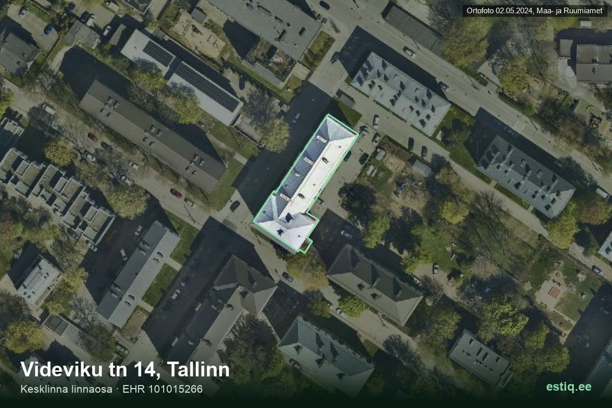 Videviku tänav 14, Tallinn – ilmakuva rakennuksesta, ääriviiva rakennusrekisteristä (EHR)