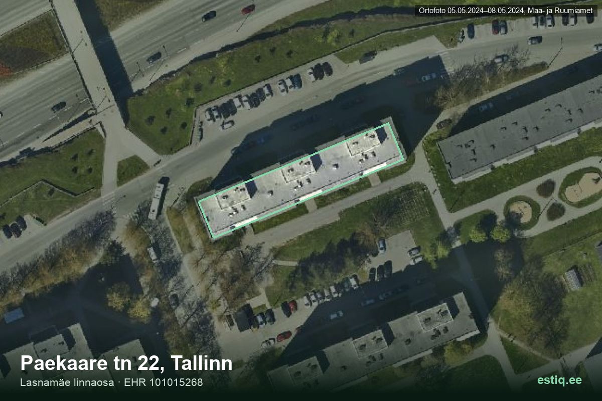 Paekaare tänav 22, Tallinn – hoone aerofoto, kontuur ehitisregistri (EHR) andmetest