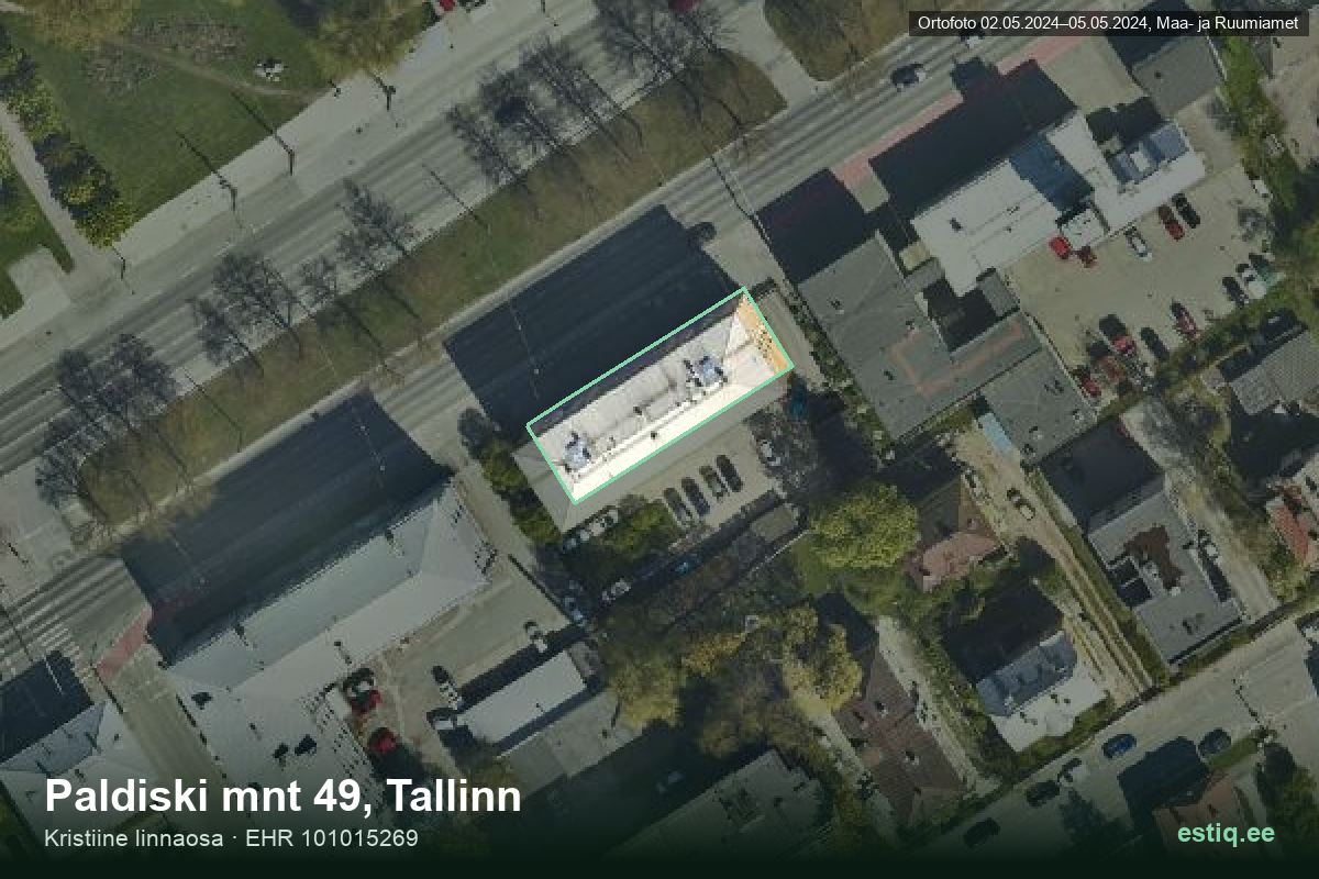 Paldiski mnt 49, Tallinn – ilmakuva rakennuksesta, ääriviiva rakennusrekisteristä (EHR)