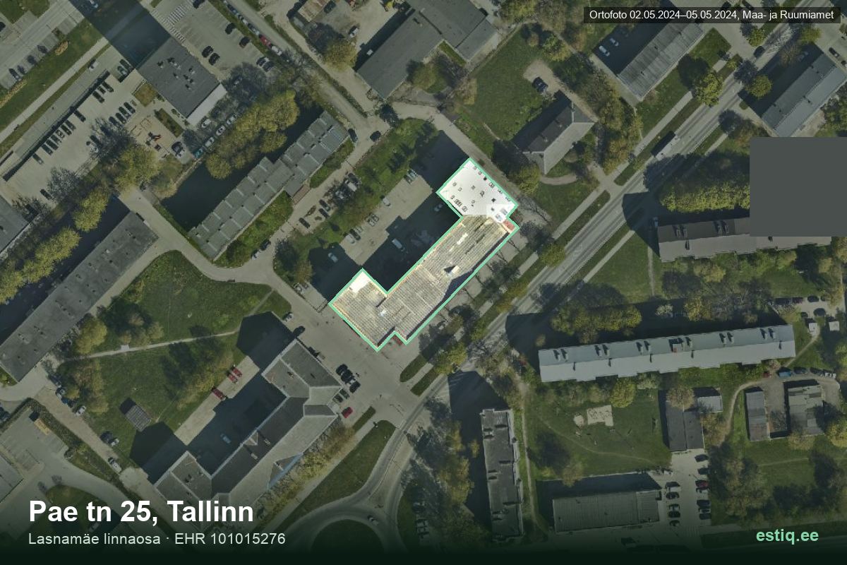 Pae tänav 25, Tallinn – hoone aerofoto, kontuur ehitisregistri (EHR) andmetest
