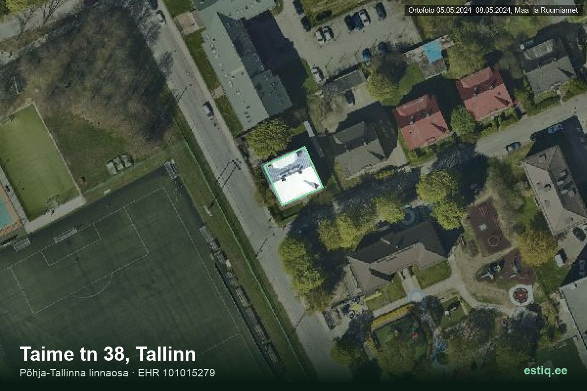Taime tänav 38, Tallinn – hoone aerofoto, kontuur ehitisregistri (EHR) andmetest