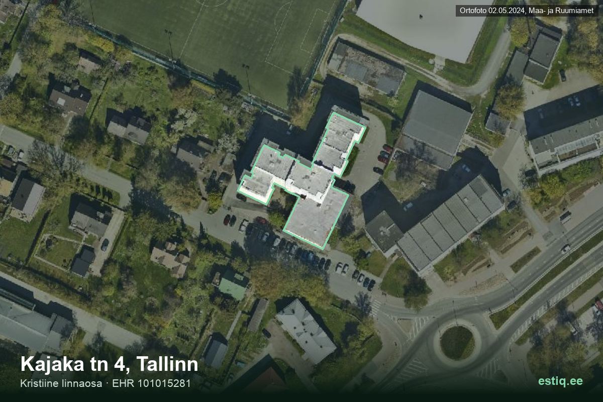 Kajaka tänav 4, Tallinn – ilmakuva rakennuksesta, ääriviiva rakennusrekisteristä (EHR)