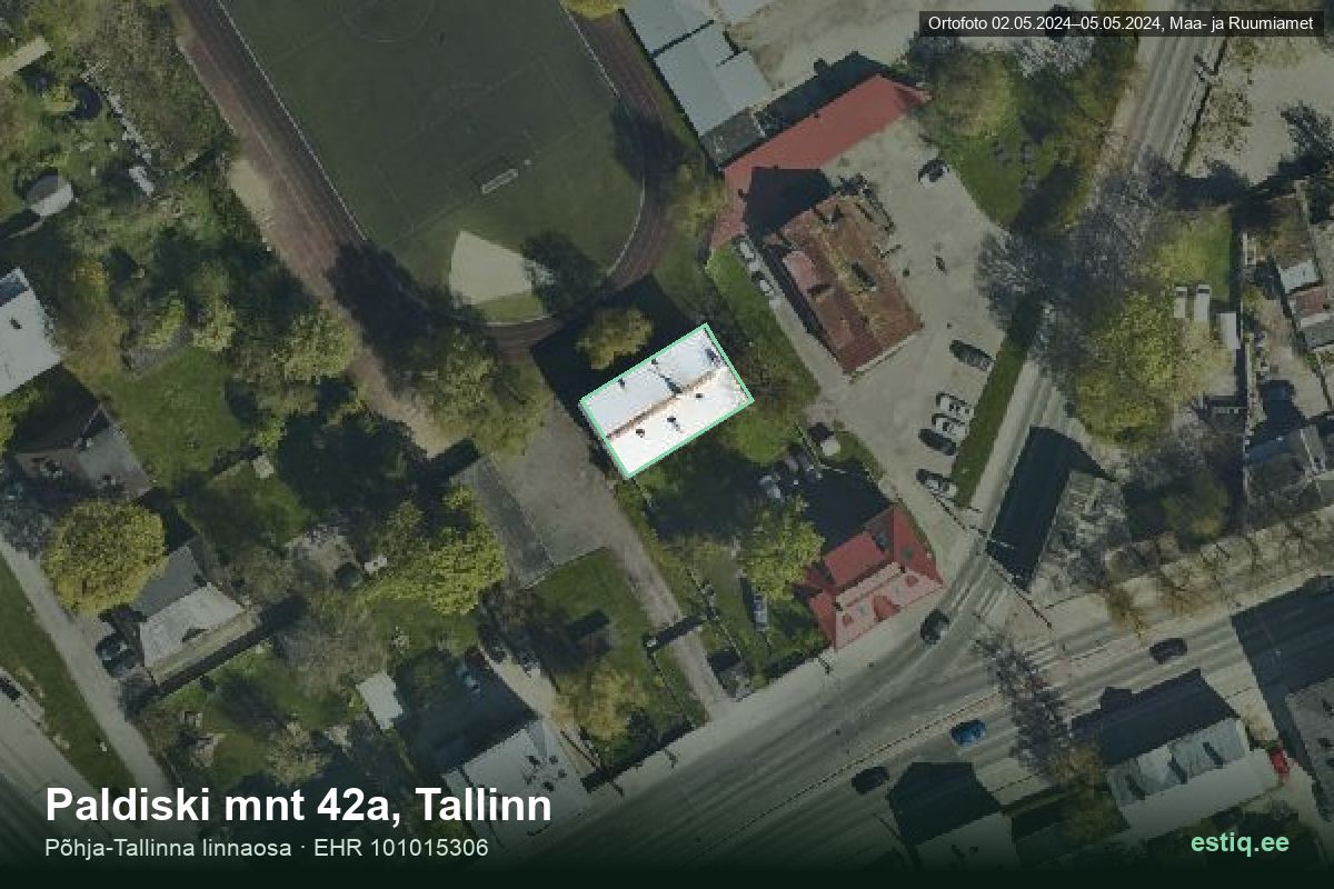 Paldiski mnt 42a, Tallinn – ilmakuva rakennuksesta, ääriviiva rakennusrekisteristä (EHR)