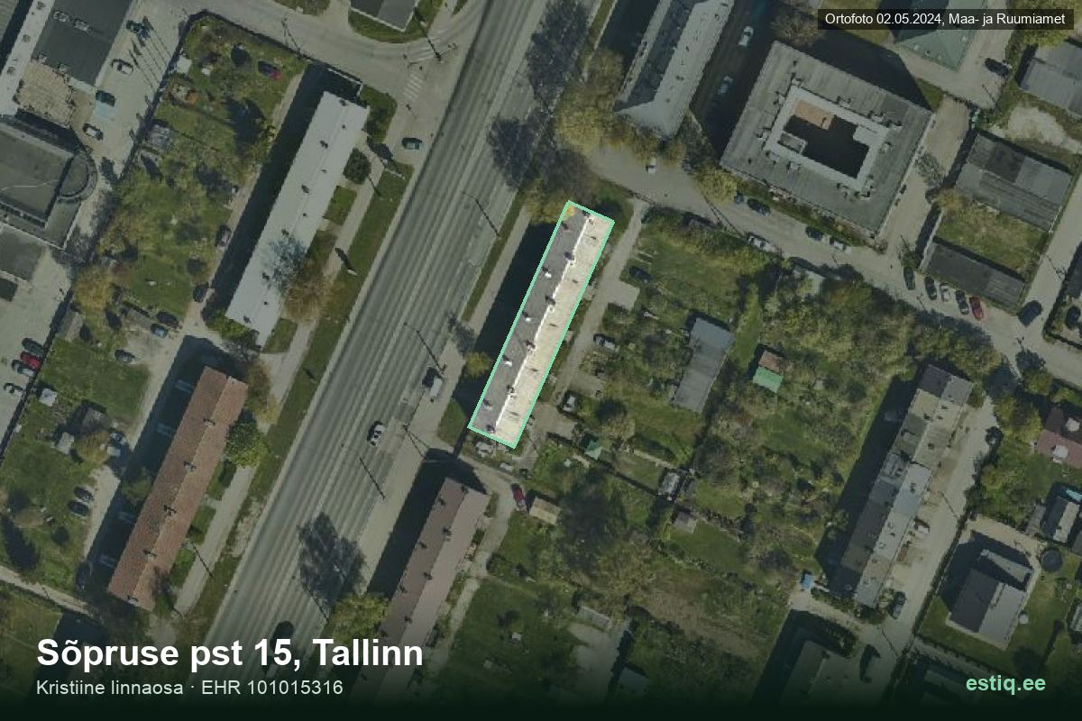 Sõpruse pst 15, Tallinn – hoone aerofoto, kontuur ehitisregistri (EHR) andmetest