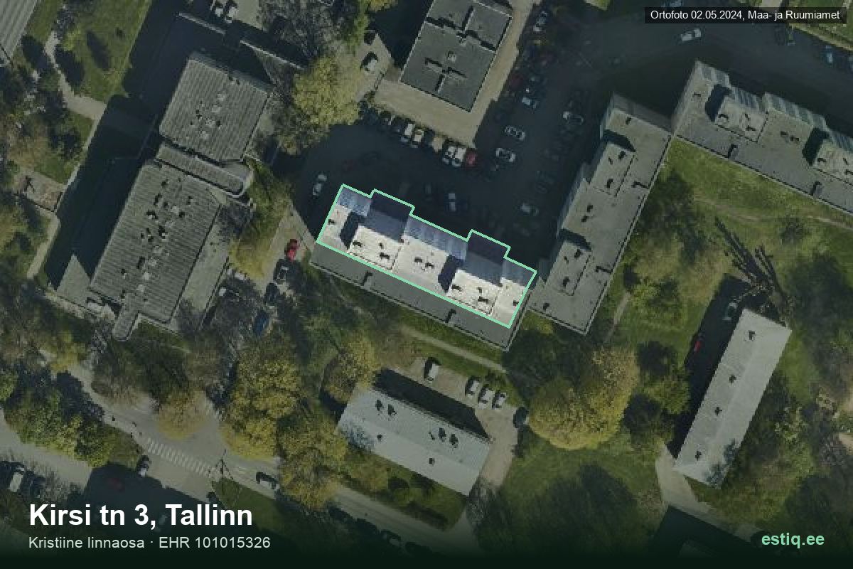 Kirsi tänav 3, Tallinn – аэрофото дома, контур по данным регистра строений (EHR)