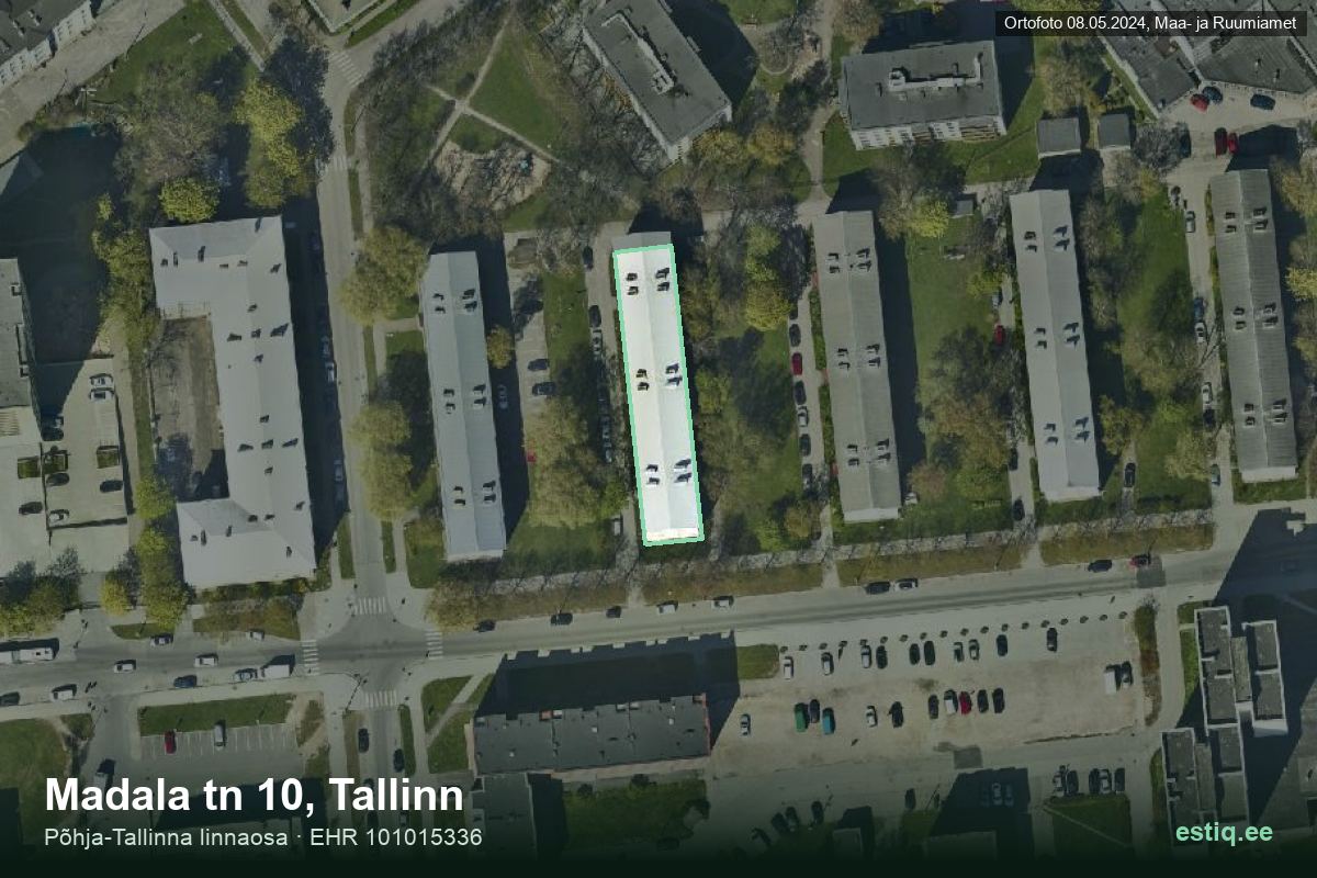 Madala tänav 10, Tallinn – hoone aerofoto, kontuur ehitisregistri (EHR) andmetest