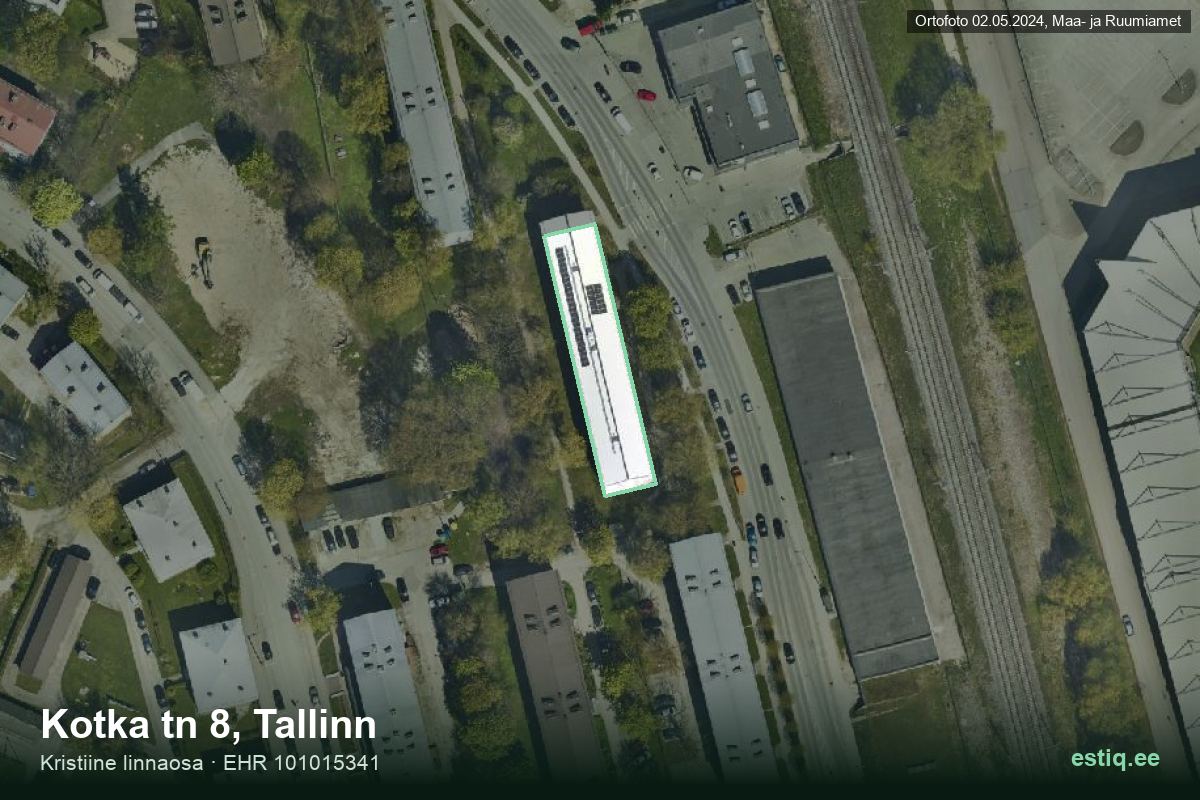 Kotka tänav 8, Tallinn – hoone aerofoto, kontuur ehitisregistri (EHR) andmetest