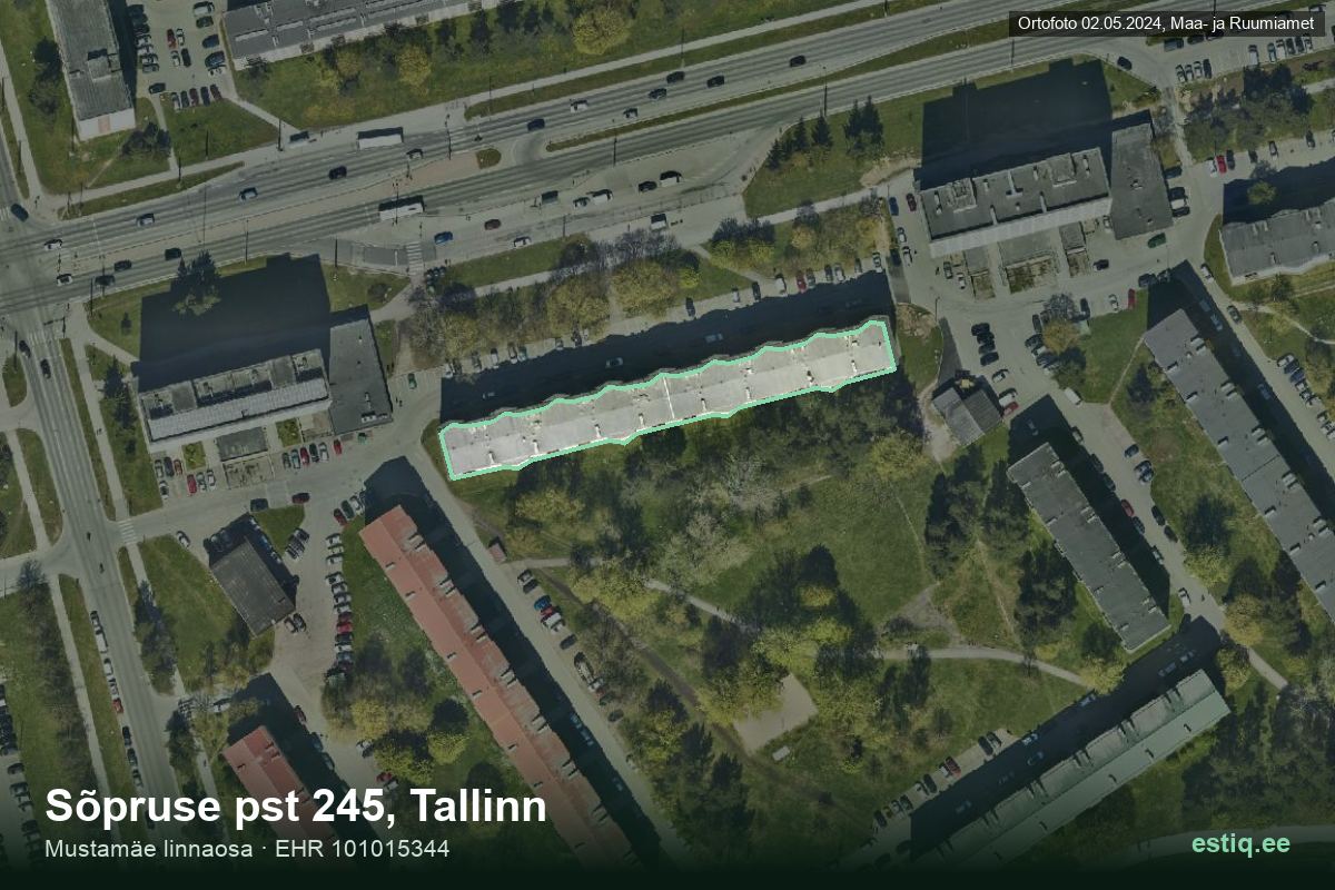 Sõpruse pst 245, Tallinn – aerial photo of the building, outline from the Building Register (EHR)