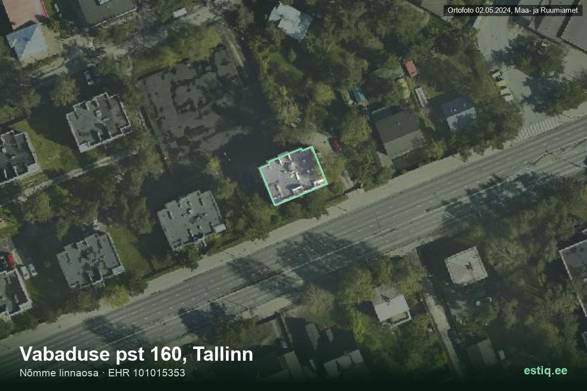 Vabaduse pst 160, Tallinn – ilmakuva rakennuksesta, ääriviiva rakennusrekisteristä (EHR)
