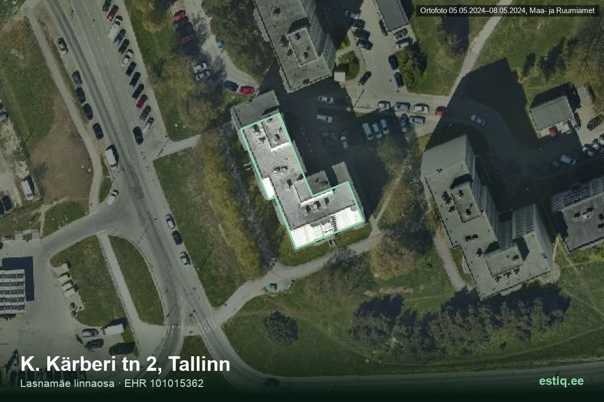Kärberi tänav 2, Tallinn – hoone aerofoto, kontuur ehitisregistri (EHR) andmetest