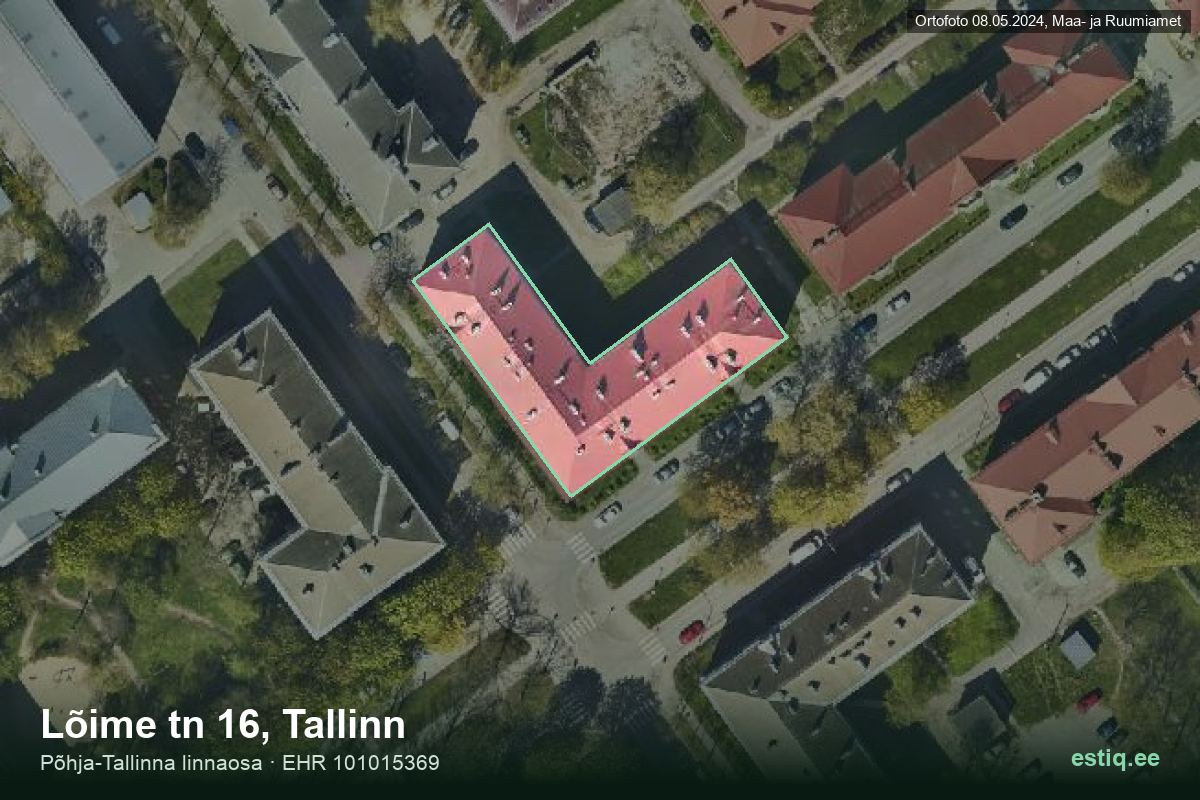 Lõime tänav 16, Tallinn – hoone aerofoto, kontuur ehitisregistri (EHR) andmetest