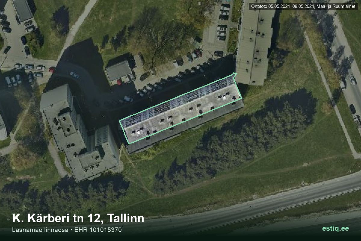 Kärberi tänav 12, Tallinn – hoone aerofoto, kontuur ehitisregistri (EHR) andmetest