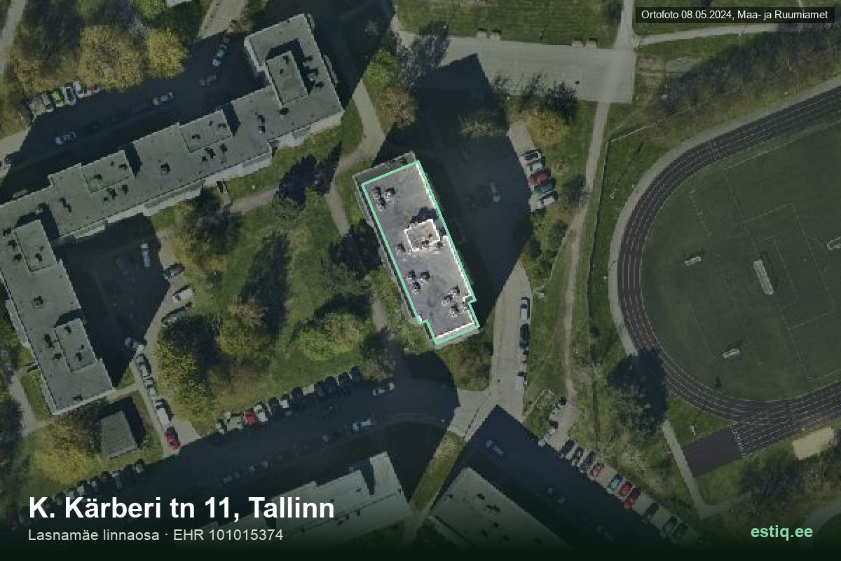 K. Kärberi tänav 11, Tallinn – hoone aerofoto, kontuur ehitisregistri (EHR) andmetest