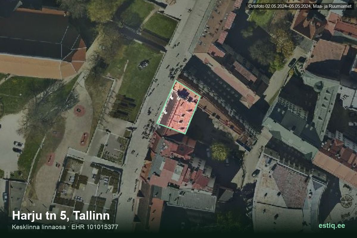 Harju tänav 5, Tallinn – aerial photo of the building, outline from the Building Register (EHR)